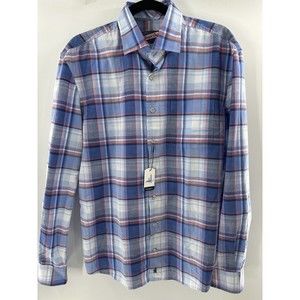 Johnnie O Plaid Fairfield Oceanside Button down shirt Men's Medium Blue NEW